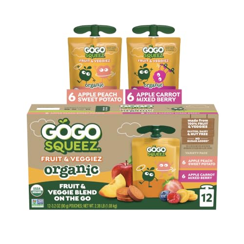 GoGo squeeZ No Sugar Added Organic Fruit & veggieZ Applesauce, 12 Count