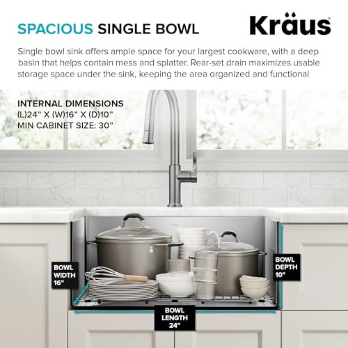 KRAUS Standart PRO 26-inch 16 Gauge Undermount Single Bowl Stainless Steel Kitchen Sink, KHU100-26 - image 7