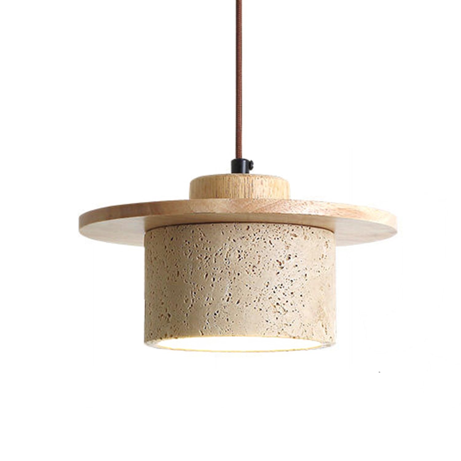 MTNROO Travertine Pendant Ceiling Light Chandelier 7.8 Inches Hanging Lamp Natural Porous Travertine Stone E27 Base Japanese Style Wabi-sabi for Hallway Kitchen Island Foyer Villa Bedside