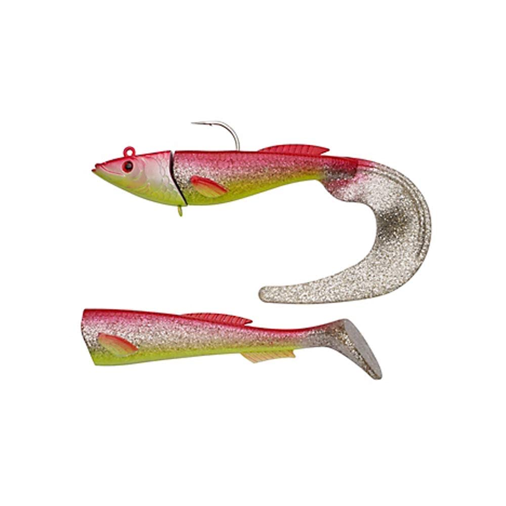 Berkley PowerBait Power Herring - Large Saltwater Soft Bait Fishing Lure for Big Cod, Halibut, Coalfish & Ling - Paddle Tail & Curl Tail Supplied, 300g | 23cm, Red Chart
