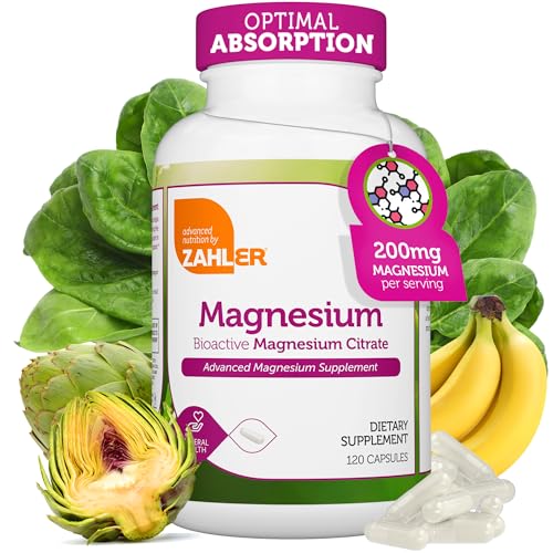 Zahler - Magnesium Supplement Capsules 200 mg (120 Count) Certified Kosher Bioactive Magnesium Citrate for Max Absorption - Natural Magnesium Mineral for Men & Women - Best Magnesium Supplements