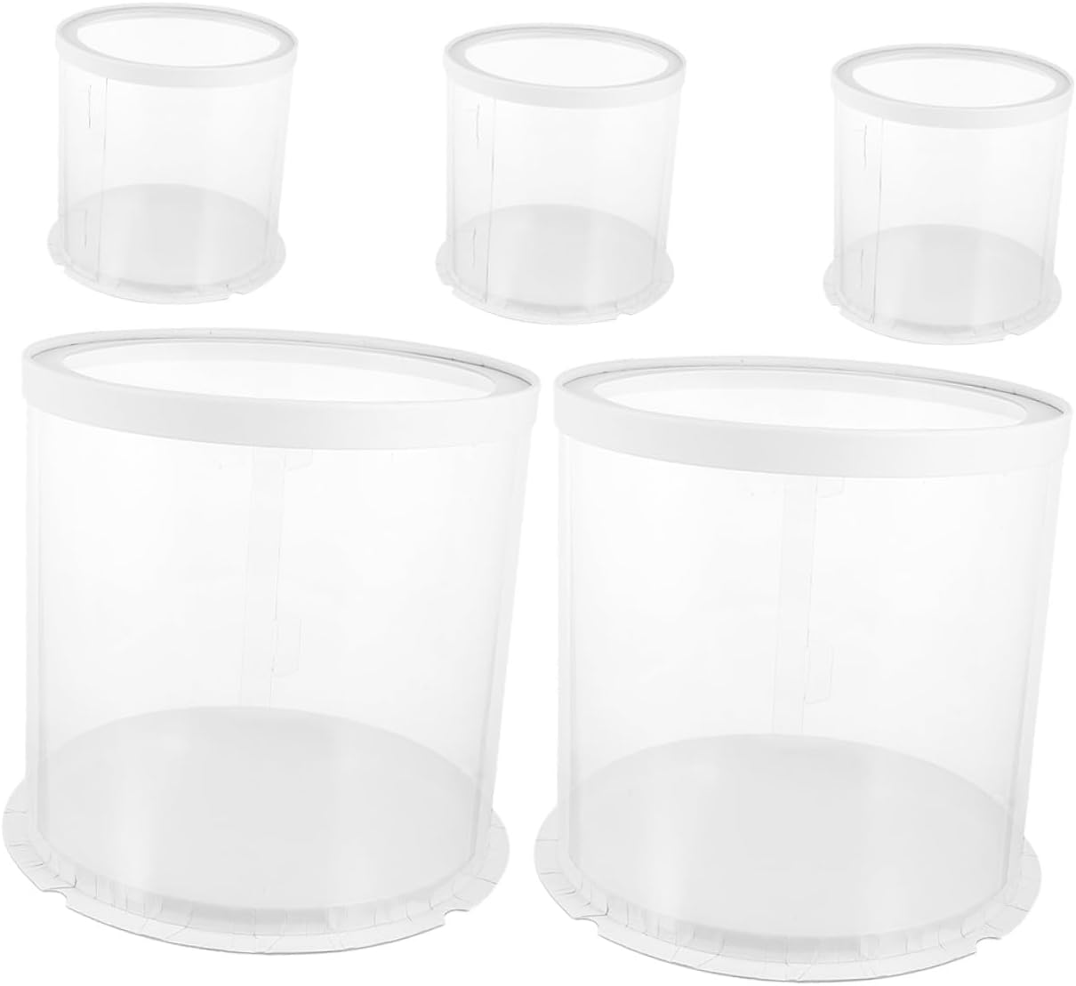 5pcs round Plastic Cake Boxes with Dome Lids 8-inch Double-layer White Cake Containers for Birthday Display and Portable Baking Packaging