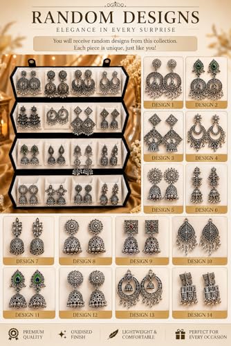 Mohmit Mart Oxidised Silver Jhumka Earrings 16 Pairs - Image 5