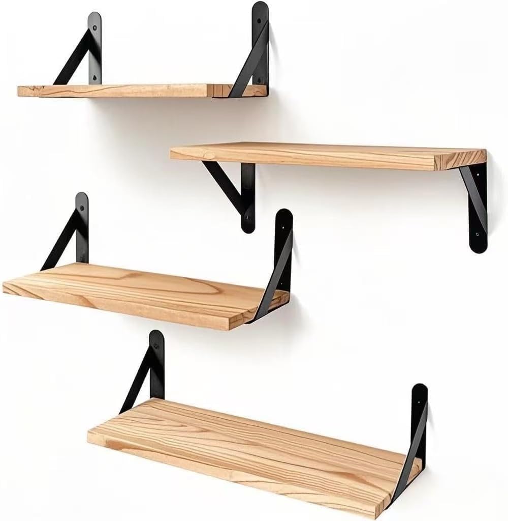 Pine Wood Floating Shelves for Wall, 20 L x 5.9 W x 0.6 W inches Solid Pine Shelves for Living Room, Bathroom, Bedroom, Kitchen, Home Decor Hardware Include (Set of 4)