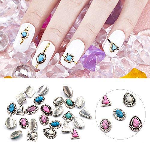 QIMEIYA 50 piezas 3D Nail Glitter Pedrería para Uñas Retro Gemas de Vidrio Decoración de Arte de Uñas ?Silver?