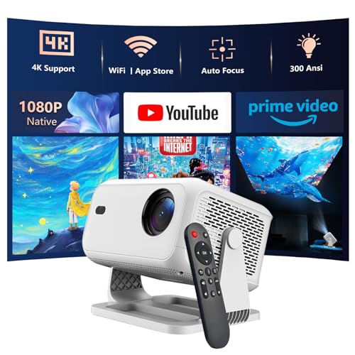 Image of VNEIMQN Native 1080P Smart Projector with Apps WiFi and Bluetooth, 4K Support Mini Phone Projector Portable, Electronic Focus & Auto Keystone, Short Throw, Outdoor Home Video Movie