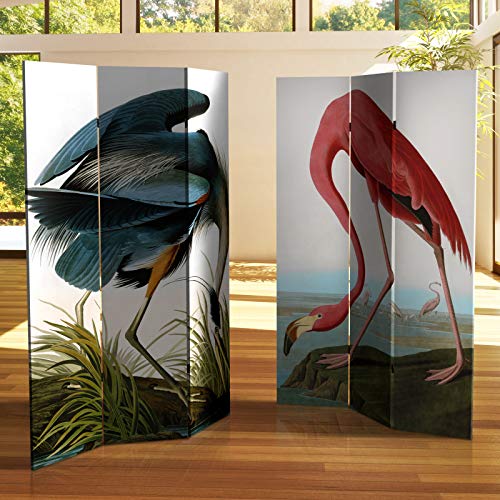 Red-Lantern-6-ft-Tall-Double-Sided-Audubon-Heron-Flamingo-Canvas-Room-Divider-3-Panel-Freestanding-Folding-Privacy-Screen-Partition-and-Separator-for-Modern-and-Contemporary-Bedroom-Home-Office Red Lantern 6 ft Tall Double Sided Audubon Heron Flamingo Canvas Room Divider 3 Panel Freestanding Folding Privacy Screen Partition and Separator for Modern and Contemporary Bedroom Home Office