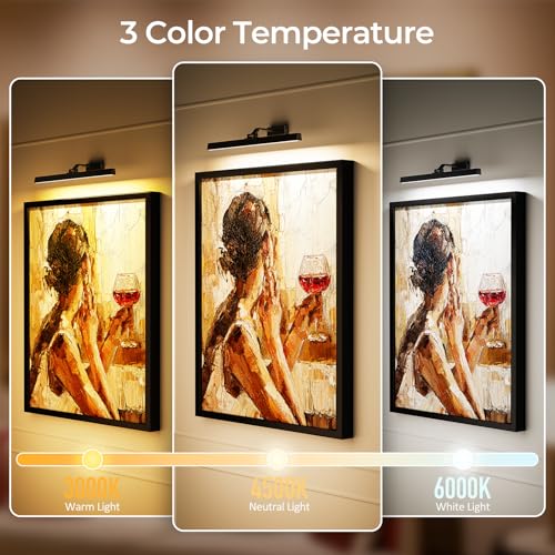 Image of Picture Lights for Wall, Battery Operated Picture Light 24in Gallery Light | For Paintings CCT Dimmable Recharging Battery Wall Light Remote Control Timing Living Room Gallery Dartboard 2PCS