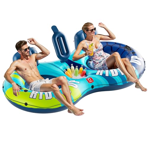 QPAU Inflatable Double River Tube, 2 Person 660lb Capacity, ...