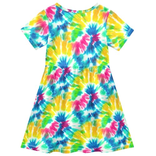 Emelivor Tie-dye Circular Vivid Girls Summer Dress Toddler Girl Skater Dresses Short Sleeve Dress for Kids,2T2