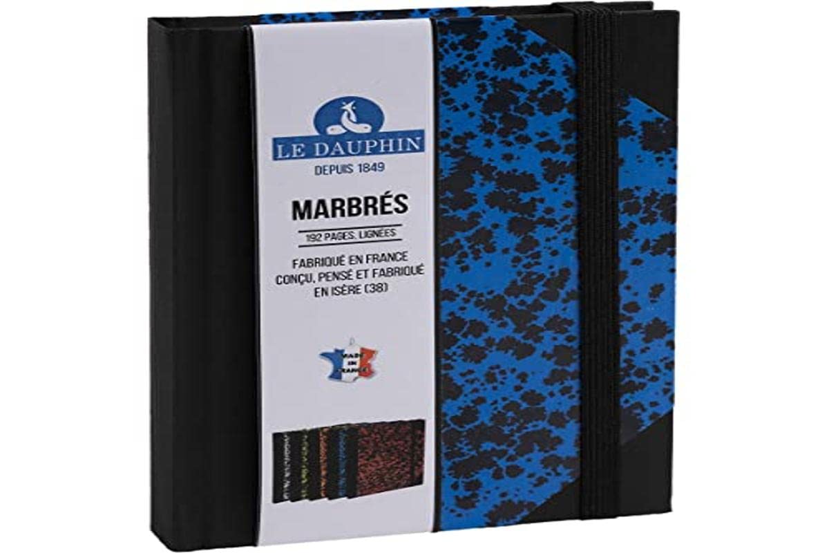 Le Dauphin - Ref. 167202D - 1 notebook - lined interior print - with black elastic closure band - dimensions 17 x 11 cm - vertical format - 192 pages - blue marbled cover