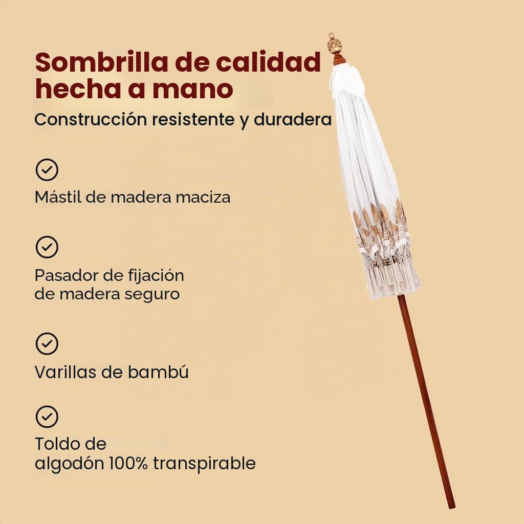 vidaXL Parasol Balinés 190 x 190 x 260 cm Algodón Redondo Crema