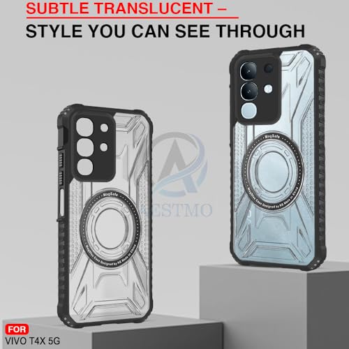 Image of AESTMO Hybrid Shockproof Back Cover Case for Vivo T4X 5G / Z10X 5G / Y31 Pro 5G Compatible with MagSafe | Hard Back Case Cover for (PC & TPU, Translucent Back, Black Sides)
