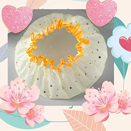 Bath Cap , Waterproof Shower Cap , Reusable Shower Cap For Women Hair Protection, Medium Size Shower Cap For Women & Kid Double Layer Hair Caps , Peva Waterproof (Yellow) #TOP2