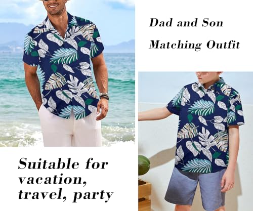 Hawaiian Dad and Son Matching Shirts - Floral Short Sleeve Button Down Shirt Summer Family Vacation Boy Fathers Gift Set3