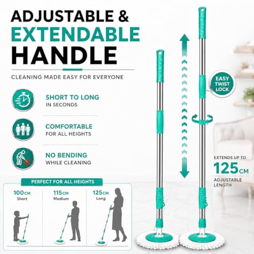 Image of Ultra Premium 360 Spin Mop Stick Rod with Stainless Steel Handle | Adjustable & Extendable Heavy Duty Mop Handle | Floor Cleaning Refill Rod Compatible with Spin Mop (Aqua) (1 Refill)