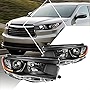 Projector Headlight Assembly Compatible with Highlander 14-16 | Headlamps with Black Housing Amber Corner