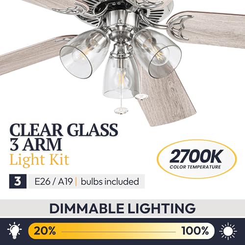Image of Prominence Home Saybrook Modern Farmhouse 52 Inch Ceiling Fan with Light, LED Ceiling Fan, Tri-Mount Indoor Fan with 5 Blades, Gray Oak and Brown Walnut Blade Finish Options, Matte Nickel (51592-01)