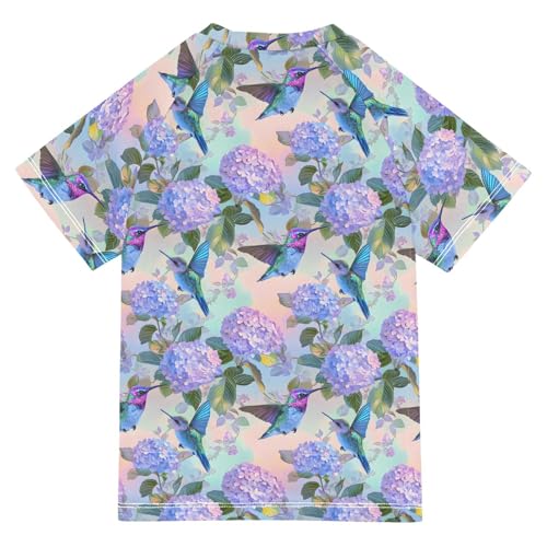 ALAZA Kids Rash Guard Girls Toddler Swim Shirts Short Sleeve Hummingbird Hydrangea UPF 50+ 3T2