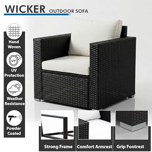 Image of OUTLIVING Outdoor 4 Seater Sofa Set | Balcony Sofa | Patio Furniture Sets | Conversation Sets | Wicker | Garden | Balcony | (Black-White)