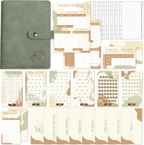 BIROYAL Geld Sparen Challenge Buch mit 6 Sparchallenge - A6 Budget Planner Deutsch - Spar Challenge Budgetplaner mit 7 BudgetSheet, 7 Kategorien, 8 Hüllen, 1 Budgetübersicht & Bargeld Tracker