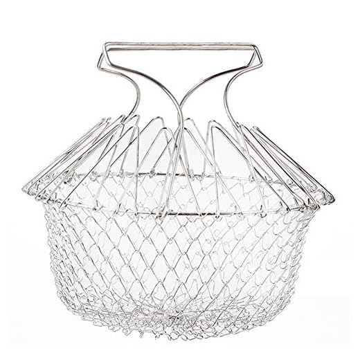 ANPI Cesta Plegable de Acero Inoxidable para Freír, Olla Profunda para Enjuague y Vapor, Cesta Utensilios de Cocina