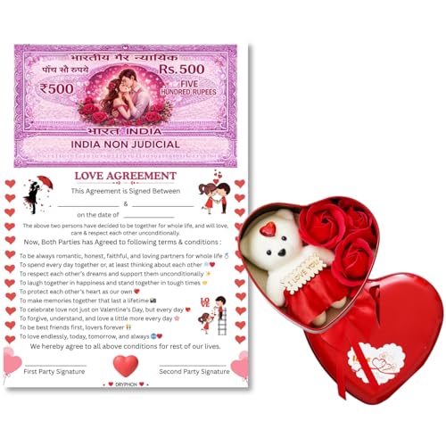 Love Agreement Certificate Combo with Teddy with Rose | Valentine...