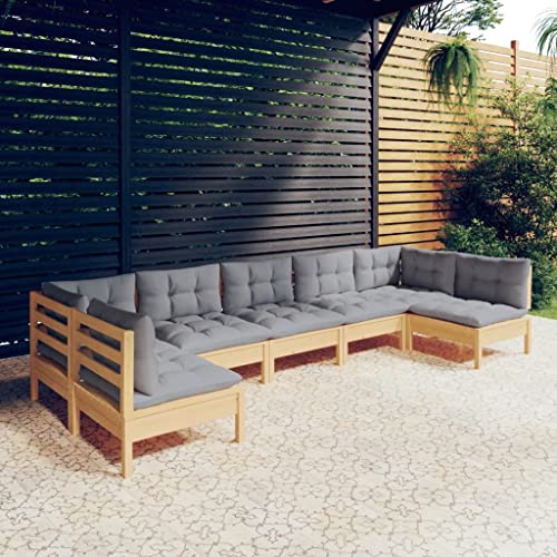 SKM Juego de Muebles de jardín 7 pzas y Cojines Madera Maciza Pino,Mobiliario,Muebles de jardín,Conjuntos de jardín,Gris,89.14 kg,3097162