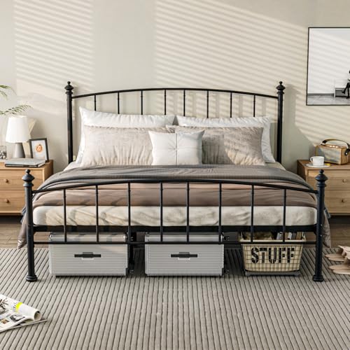 Mistmo King Size Metal Platform Bed Frame, Victorian Wrought Iron-Art Design,Mattress Foundation...