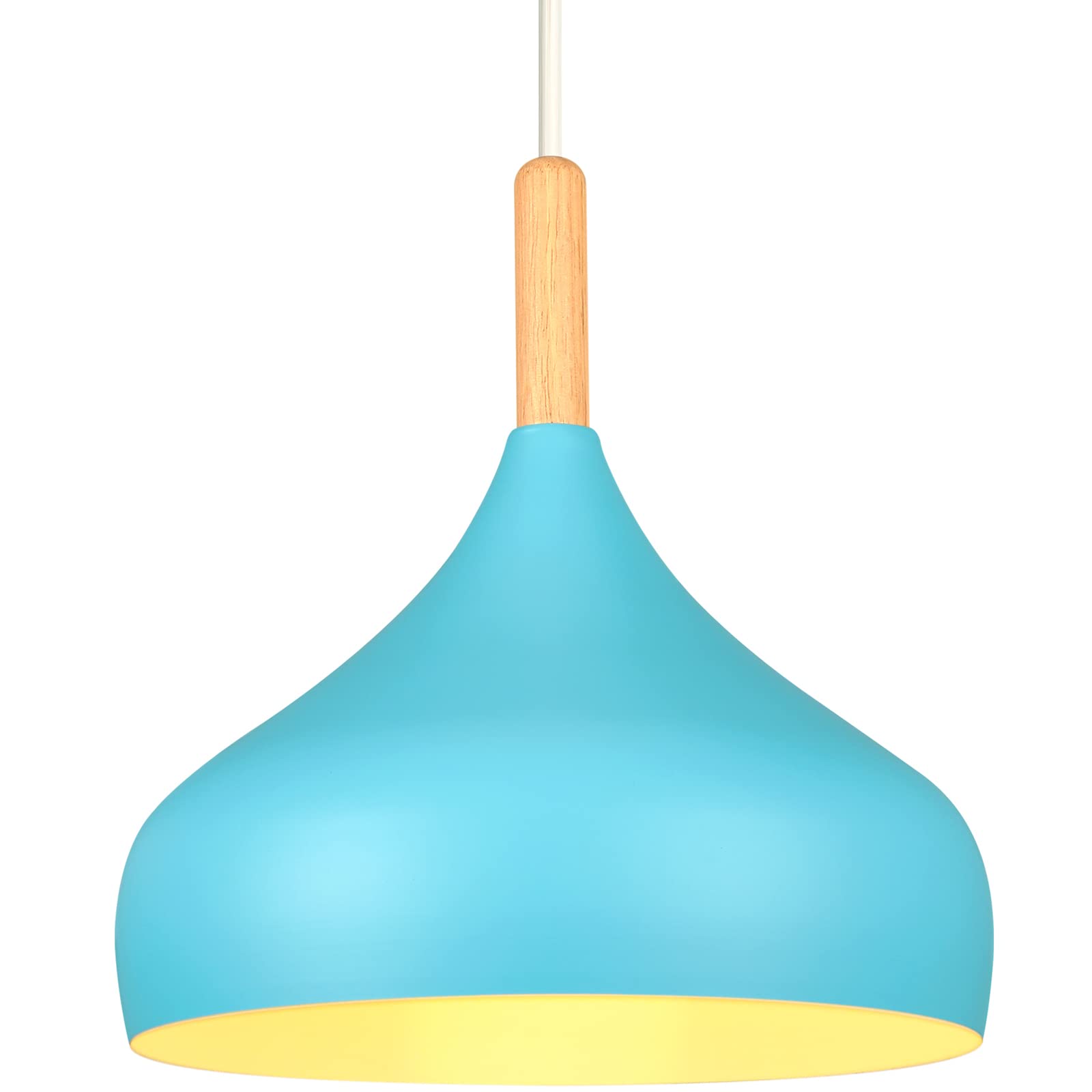 iDEGU Retro Pendant Ceiling Lights 24CM Modern Scandinavian Style Hanging Lampshade E27 Ceiling Light Fixture in Metal Wood Pendant Lamp for Bedroom, Dining Room, Kitchen, Living Room (Blue)