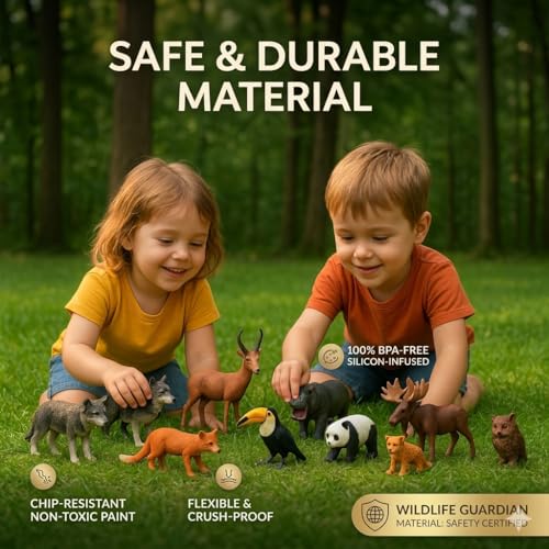 Image of BIG SIZE 12PCs Wildlife Jungle Animals Toys for Kids 3+| Realistic Forest Animal Action Figures Zoo Janwar Toy Set for Boys & Girls School Project Toys Birthday Children Decor | Education Item