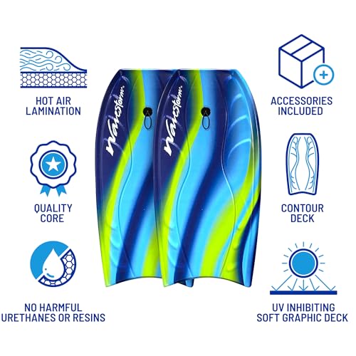 WAVESTORM Foam Bodyboard 40" Complete 2 Pack | Recreational Beginners and All Levels | Contoured Deck and Channel Bottom | for Lake Pool Ocean | Includes Basic Leash, Multi
