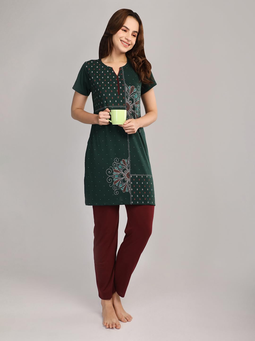 Duchess Women's Cotton Embroided Long Length Night Suit Set - Image 6 thumbnail