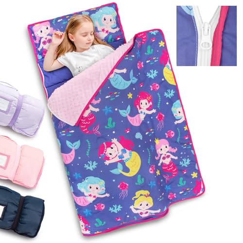 Image of Primlect Toddler Nap Mat with Detachable Blanket and Removable Pillow, Kids Sleeping Bag 55''x35'' for Daycare Preschool Kindergarten, Toddler Sleeping Mat for Boys and Girls