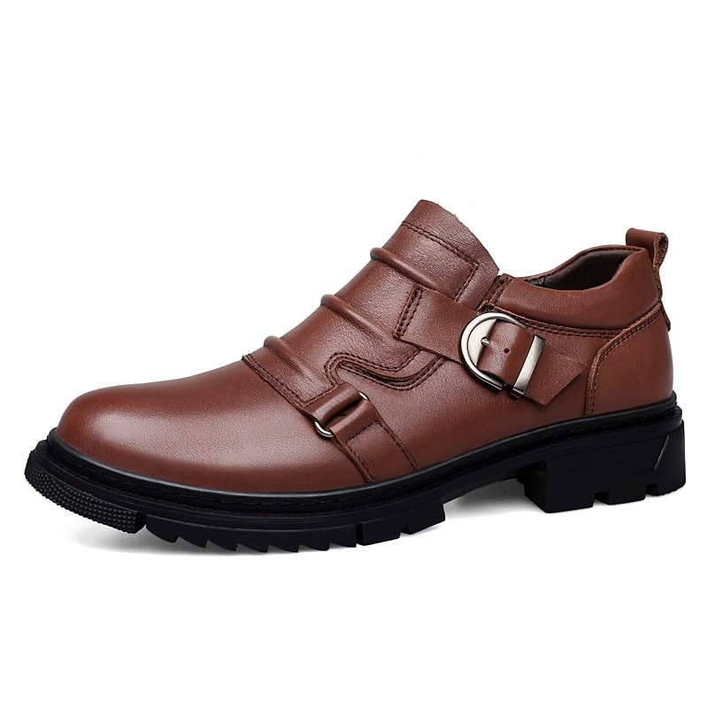 Men's Classic Brogue Oxfords Shoes Mens Round Toe Non Slip Leather Dress Shoes Fashion Breathable Slip-On Tuxedo Shoes(Brown,6.5)