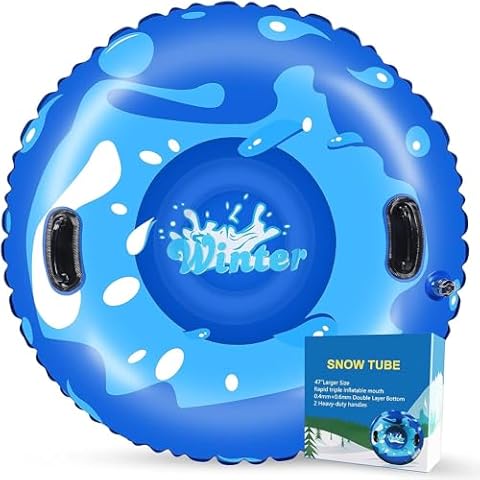 Snow Tube, 47 Inch Cold-Resistant PVC Inflatable Big Snow Sled for Kids and Adults, Thickened Heavy Duty Hard Bottom Sleds Snow with Handles, Winter Toys for Outdoor Sledding Snow Tube Sports Cover