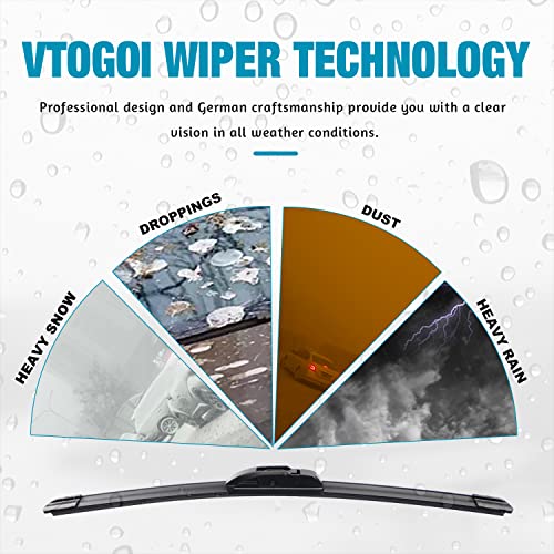 Image of VTOGOI OEM Quality 22''+18'' Windshield Wiper Blades,Premium All-Seasons J-Hook Replacement Wiper Blades (2 Pack)