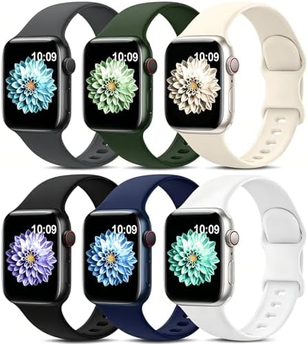 6 Pack Sport Silicone Bands Compatible with Apple Watch Band for Women Men
