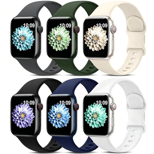 Image of 6 Pack Sport Bands Compatible with Apple Watch Band 38mm 40mm 41mm 42mm 44mm 45mm 49mm 46mm,Silicone Waterproof Strap for iWatch Apple Watch Series 11 10 9 Ultra 8 7 6 5 4 3 2 1 SE Women Men