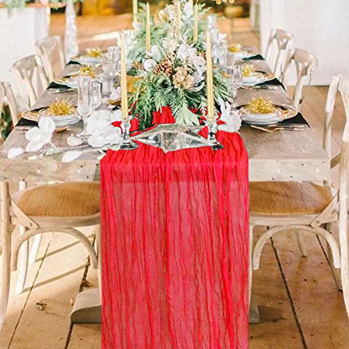 FANPROMS Gauze Cheesecloth Table Runner Red 10FT Cheese Fabric Table Runner for Wedding Party Decor Boho Gauze Tables Runners Vintage Cheese Cloth Tables Runners for Bridal Shower Banquet Reception