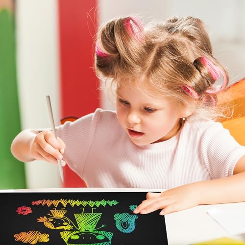 50 piece rainbow scratch paper - 4 wooden styluses included - create rainbow scratch art with this jumbo craft pack