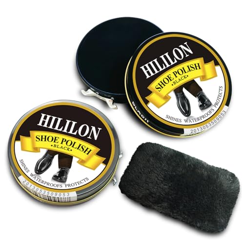 HILILON Black Shoe Polish 2-Pack 50ML 3.4OZ Premium Leather Shoe Polish with Shoe Shine Cloth for Shining, Conditioning, and Restoring Ideal for Black Boots and Shoes