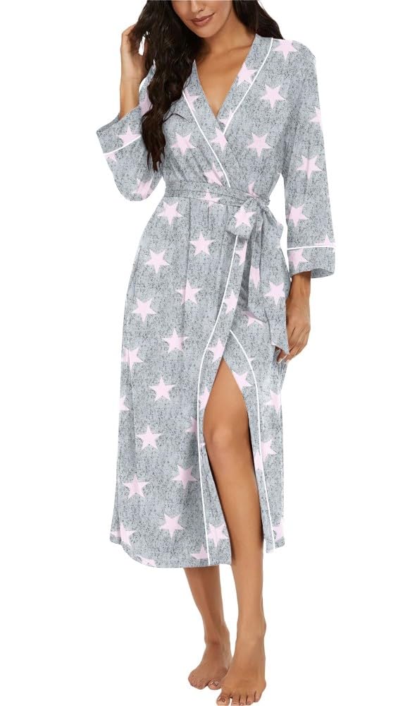 PrinStory Women Dressing Gowns Causal Kimono Robes Long Bathrobe Soft Womens 3/4 Sleeve Ladies Loungewear — view 23