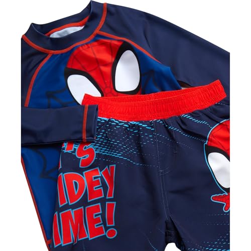 Image of Marvel Boys Rash Guard Set 2 Piece Hulk Spiderman Swim Shirt & Swim Trunks