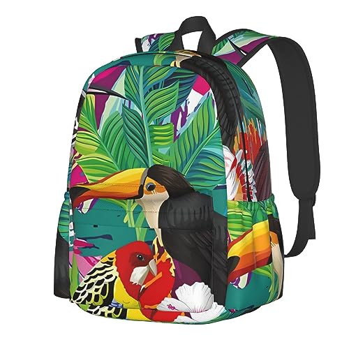 Sac à dos imperméable oiseaux tropicaux grand format pour fille et garçon noir