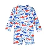 Flap Happy Girls UPF 50+ ショートサーフ水着, Splish Splash Whale Blue, 3 Months