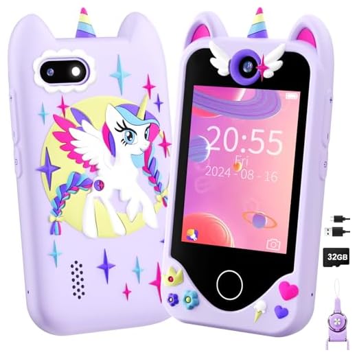 Kids Smart Phone for Girls Gifts - Toddler Christmas Birthday Gift for Age 3 4 5 6 Year Old, Kids Cell Phone Toy with Touchscreen, Dual Cameras, Learning, Music Player, Games with 32 GB Card