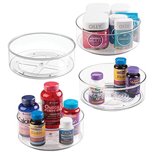 mDesign Deep Plastic Spinning Lazy Susan Turntable Storage Bin - Rotating Organizer for Vitamins, Supplements, Serums, Essential Oils, Medical Supplies, First Aid Supplies - 9