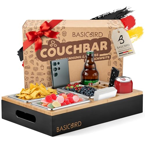 BASICBIRD® Couchbar Snackbox – Holz Sofatablett für Sofa...