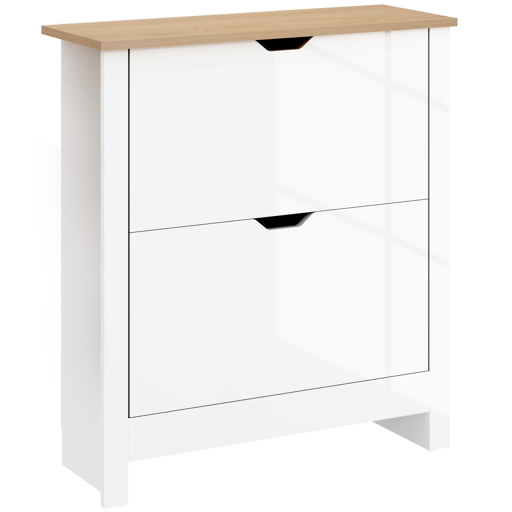 Homcom Unisex White 12-Shoe Storage Cabinet 4 Shelves 2 Drawers Tabletop High Gloss
